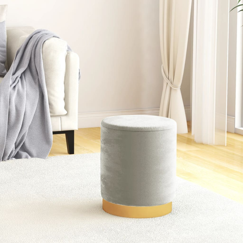 Runder Aufbewahrungshocker Hellgrau Samt
