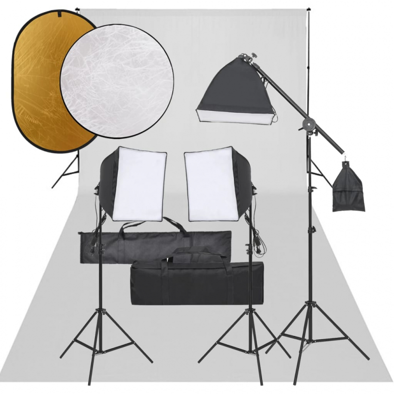 Fotostudio-Set mit Beleuchtung, Hintergrund und Reflektor