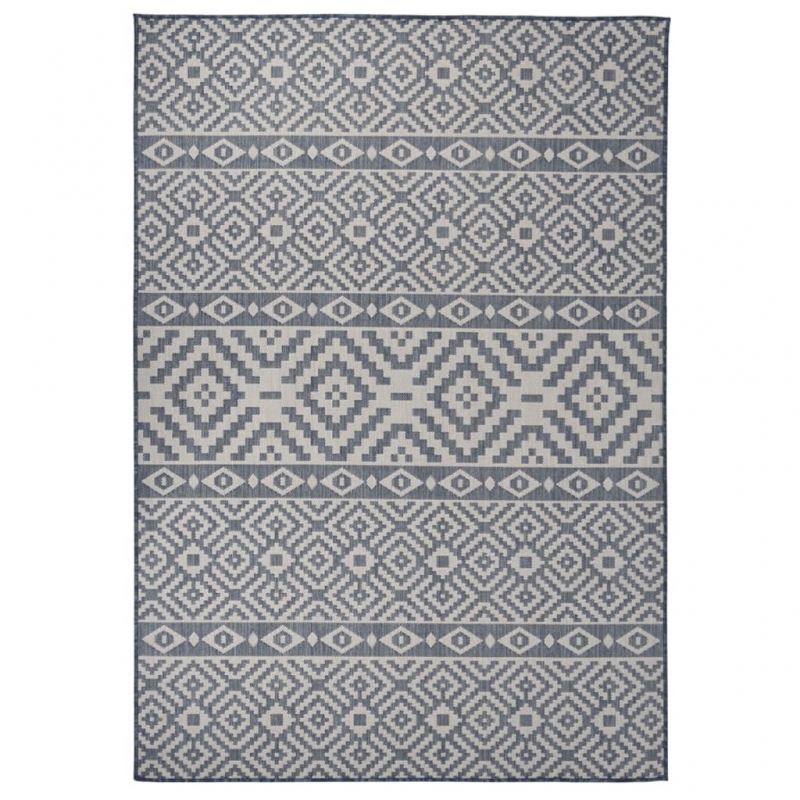 Outdoor-Teppich Flachgewebe 160x230 cm Blau Gestreift
