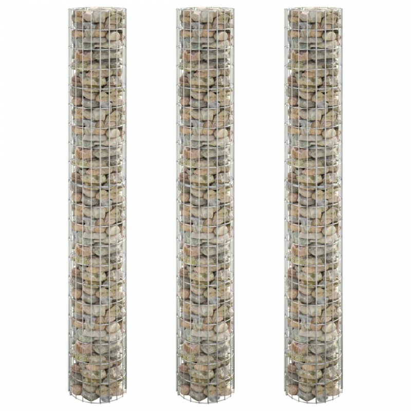 Gabionen-Hochbeete 3 Stk. Rund Verzinkter Stahl Ø30x200 cm