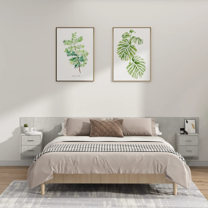 Kopfteil mit Nachttischen Betongrau Holzwerkstoff