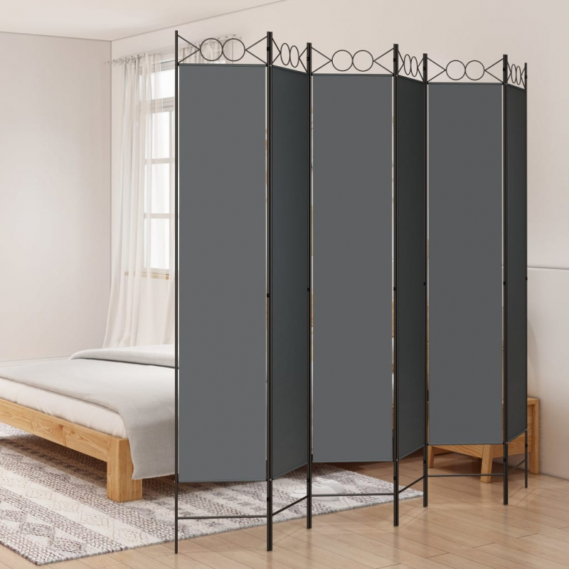 6-tlg. Paravent Anthrazit 240x220 cm Stoff