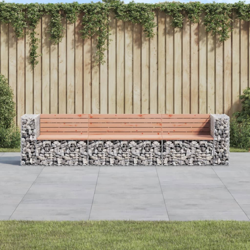 Gartenbank aus Gabionen 287x71x65,5 cm Massivholz Douglasie
