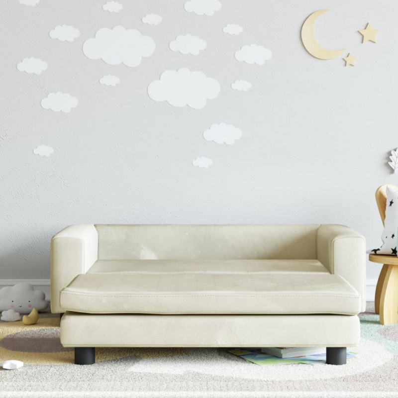 Kindersofa mit Hocker Creme 100x50x30 cm Samt