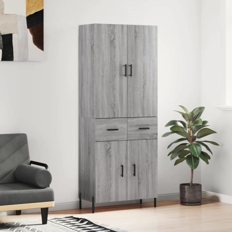 Highboard Grau Sonoma 69,5x34x180 cm Holzwerkstoff