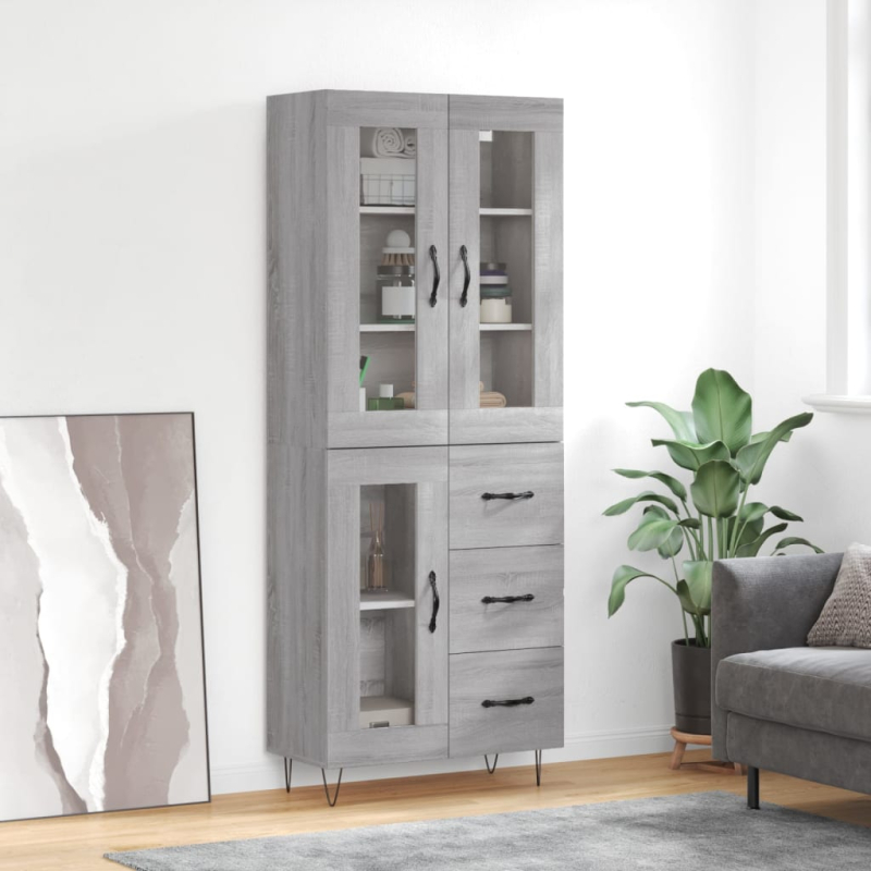 Highboard Grau Sonoma 69,5x34x180 cm Holzwerkstoff