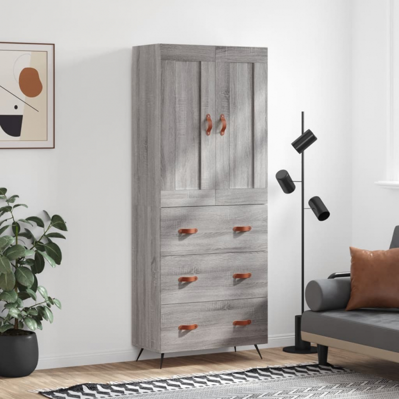 Highboard Grau Sonoma 69,5x34x180 cm Holzwerkstoff
