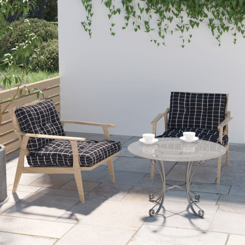 Palettenkissen 2-tlg. Schwarz Karomuster Stoff