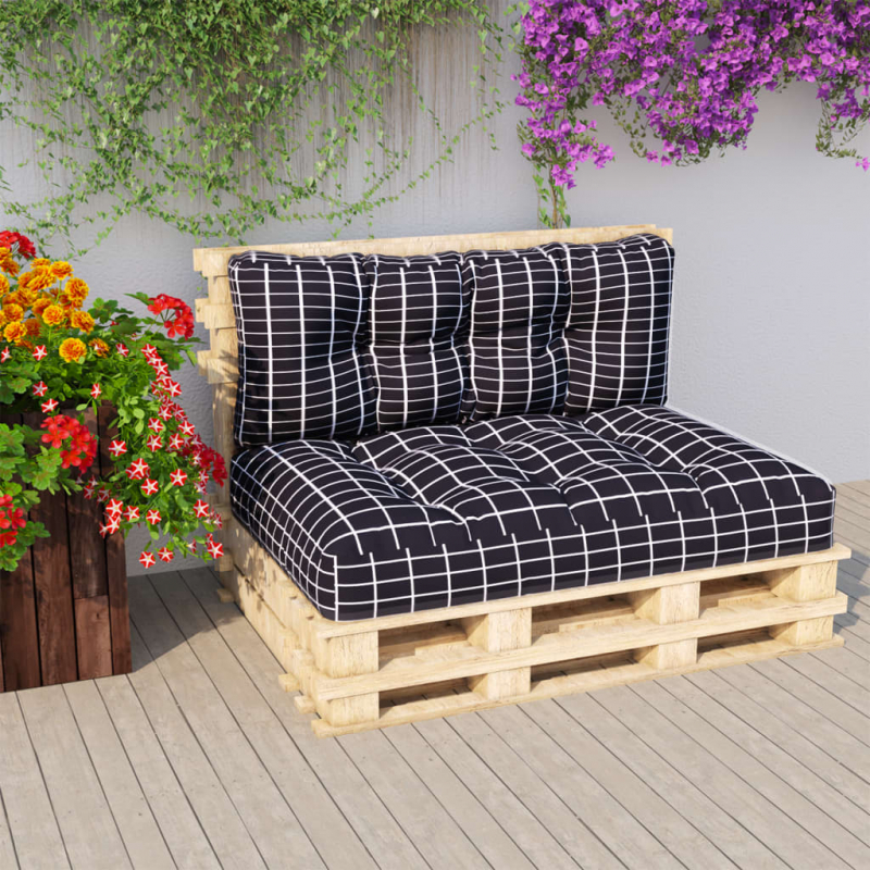 Palettenkissen 2-tlg. Schwarz Karomuster Stoff