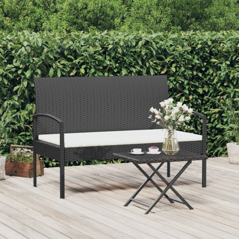 Gartenbank mit Kissen Schwarz 105 cm Poly Rattan