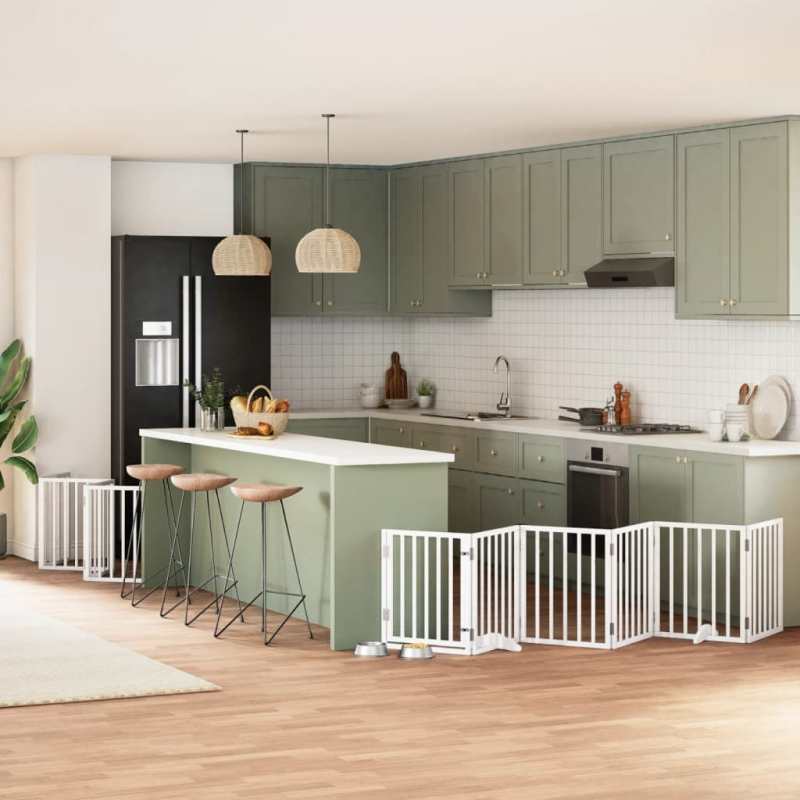 12-tlg. Hundetor mit Tür Faltbar Weiß 600 cm Pappelholz