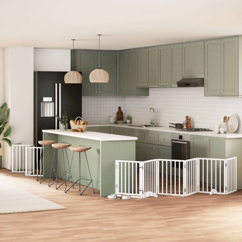 15-tlg. Hundetor mit Tür Faltbar Weiß 750 cm Pappelholz