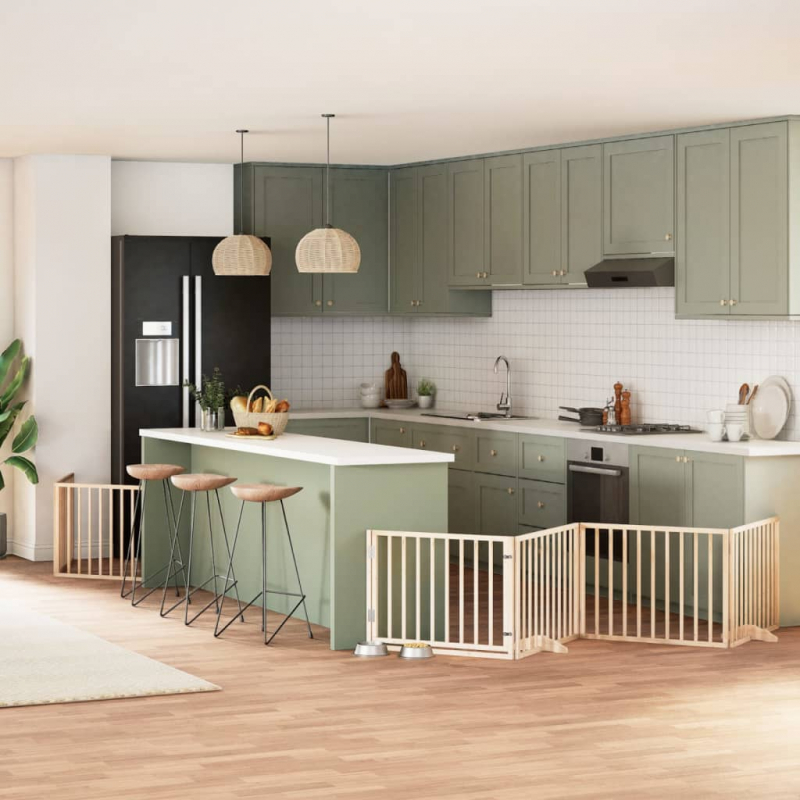 12-tlg. Hundetor mit Tür Faltbar 960 cm Pappelholz