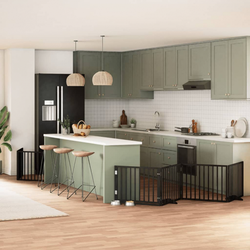 10-tlg. Hundetor mit Tür Faltbar Schwarz 800 cm Pappelholz