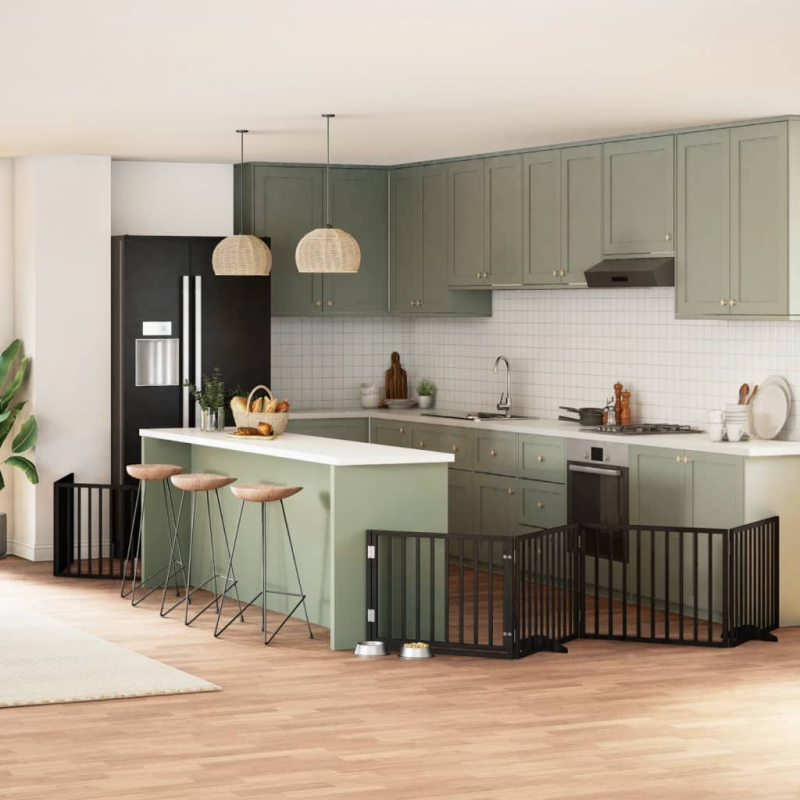 12-tlg. Hundetor mit Tür Faltbar Schwarz 960 cm Pappelholz