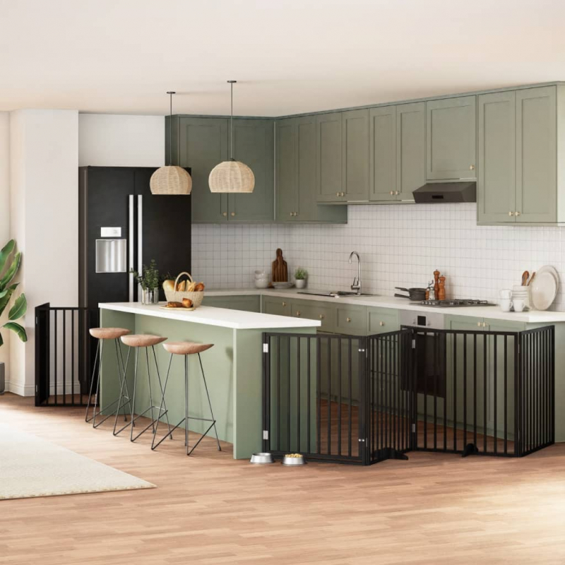 10-tlg. Hundetor mit Tür Faltbar Schwarz 800 cm Pappelholz