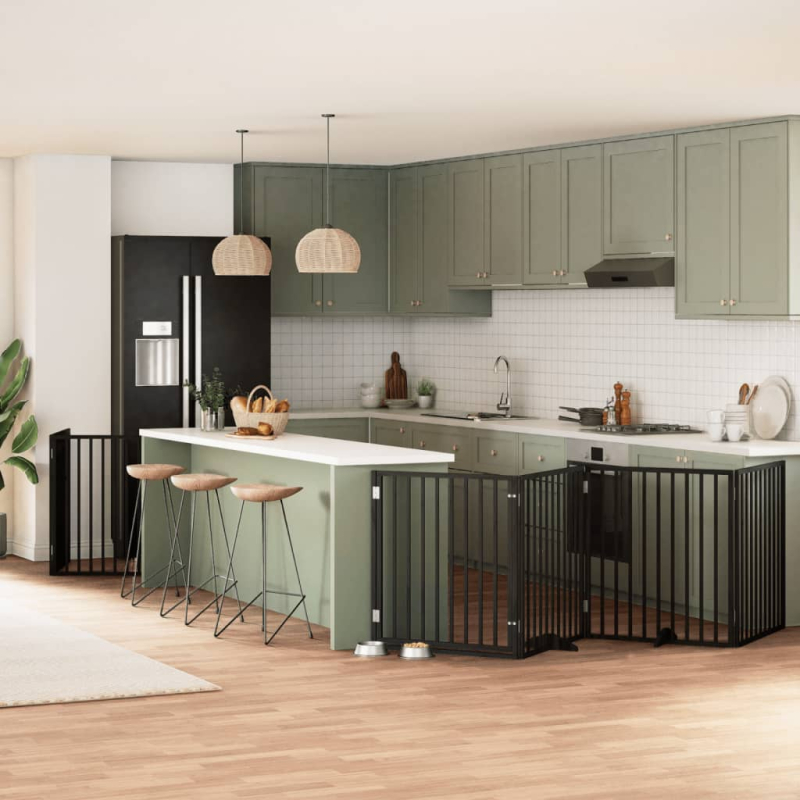 12-tlg. Hundetor mit Tür Faltbar Schwarz 960 cm Pappelholz