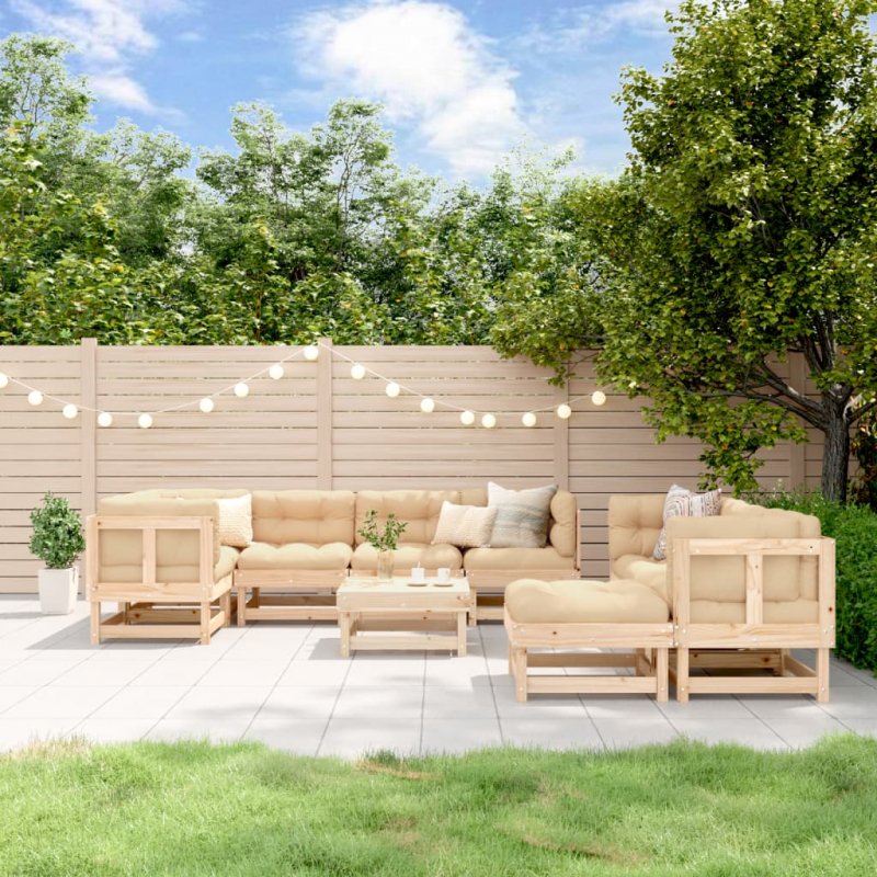 10-tlg. Garten-Lounge-Set mit Kissen Massivholz