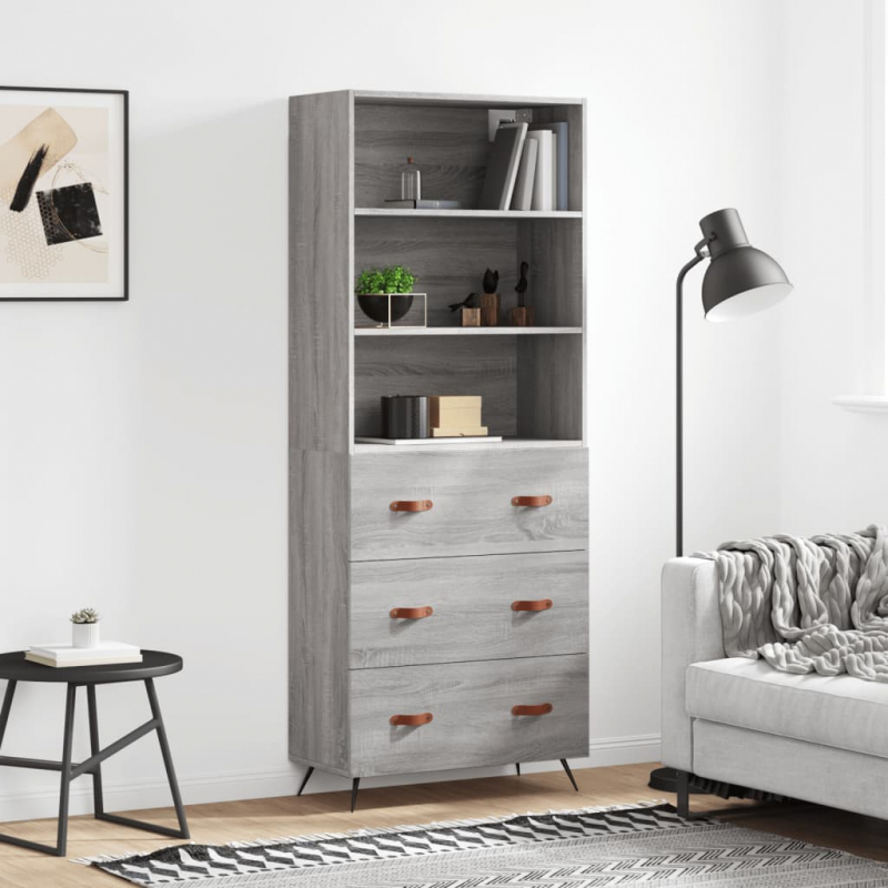 Highboard Grau Sonoma 69,5x34x180 cm Holzwerkstoff