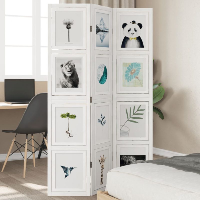 3-tlg. Raumteiler Weiß Massivholz Paulownia