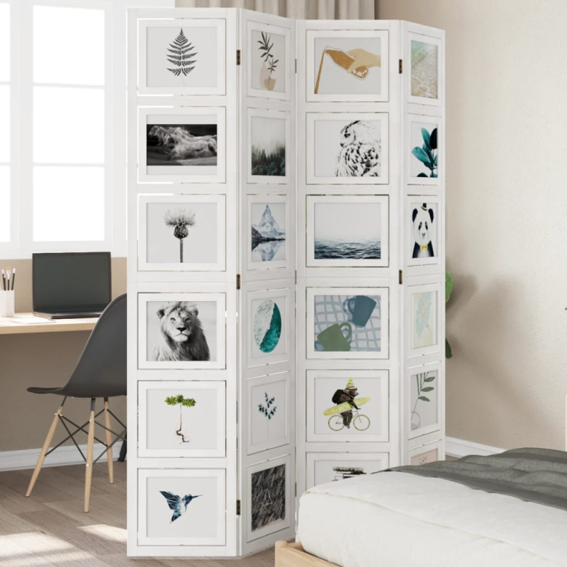 4-tlg. Raumteiler Weiß Massivholz Paulownia