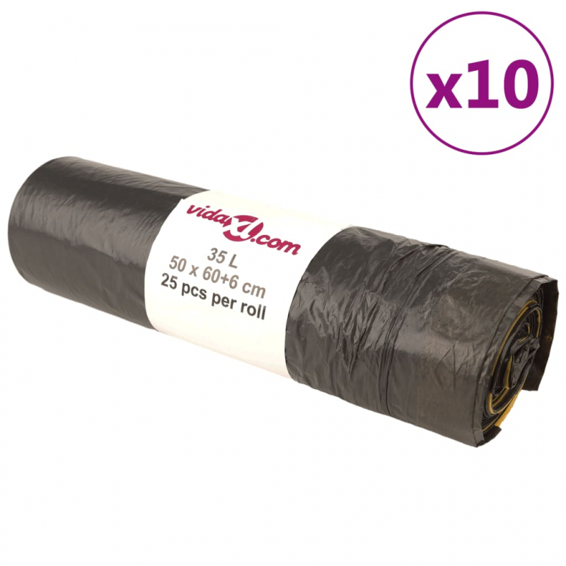 Müllsäcke mit Zugband 250 Stk. Schwarz 35 L