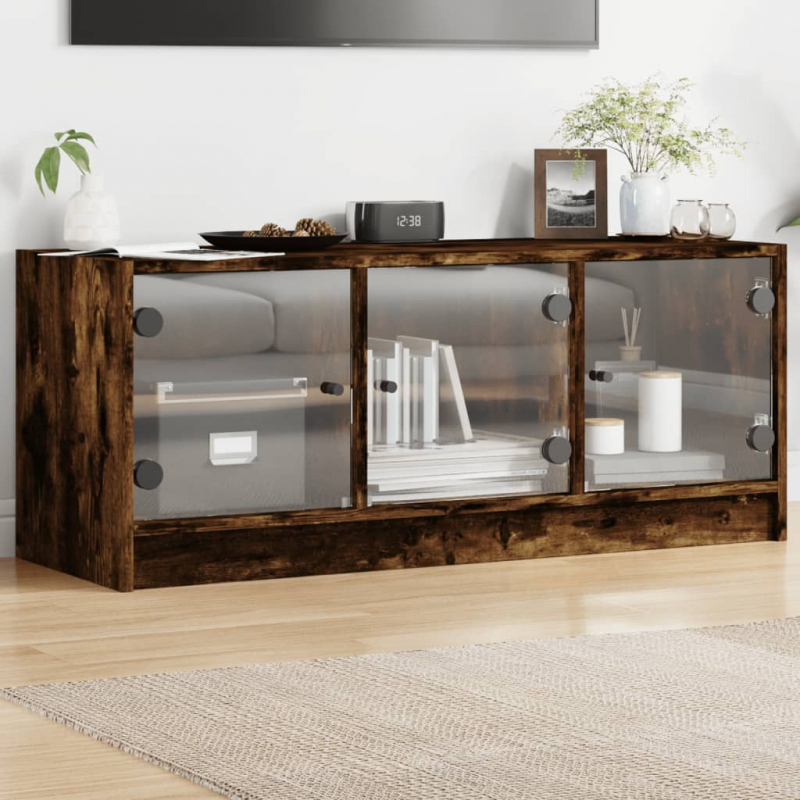 TV-Schrank mit Glastüren Räuchereiche 102x37x42 cm