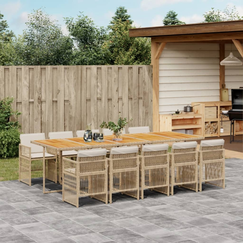 11-tlg. Garten-Essgruppe mit Kissen Beige Poly Rattan