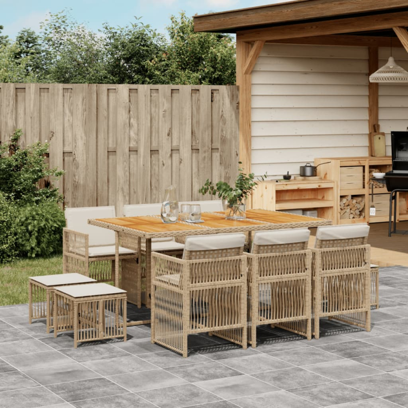 11-tlg. Garten-Essgruppe mit Kissen Beige Poly Rattan
