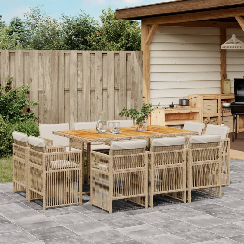 11-tlg. Garten-Essgruppe mit Kissen Beige Poly Rattan
