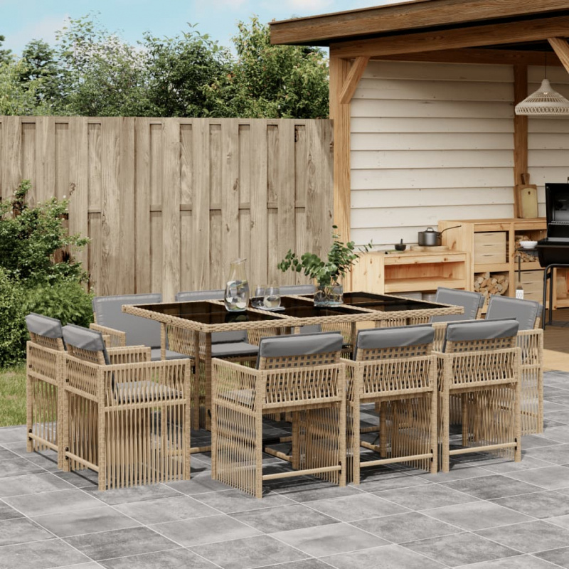 11-tlg. Garten-Essgruppe mit Kissen Beigemischung Poly Rattan