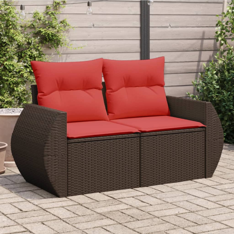 Gartensofa mit Kissen 2-Sitzer Braun Poly Rattan