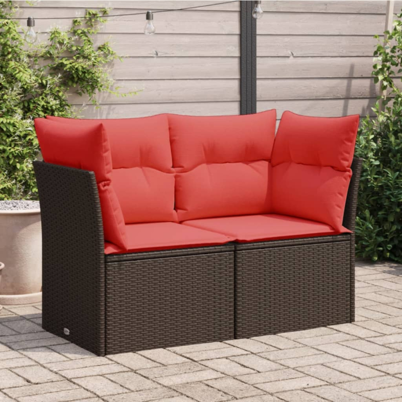 Gartensofa mit Kissen 2-Sitzer Braun Poly Rattan