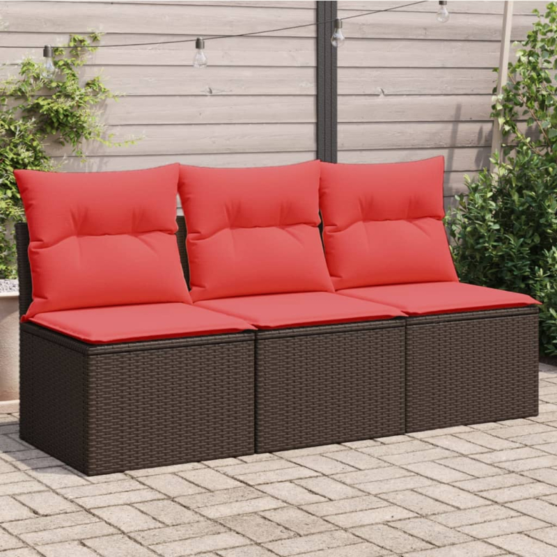 Gartensofa mit Kissen 3-Sitzer Braun Poly Rattan