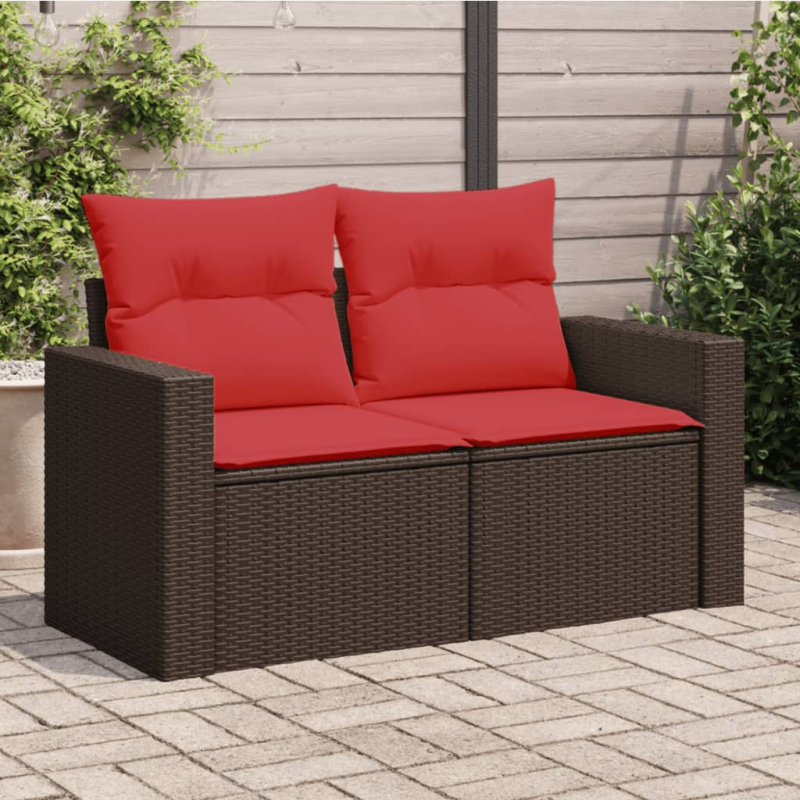 Gartensofa mit Kissen 2-Sitzer Braun Poly Rattan