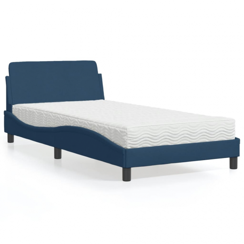 Bett mit Matratze Blau 100x200 cm Stoff