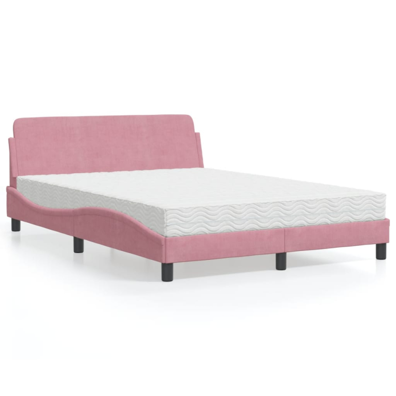 Bett mit Matratze Rosa 140x190 cm Samt