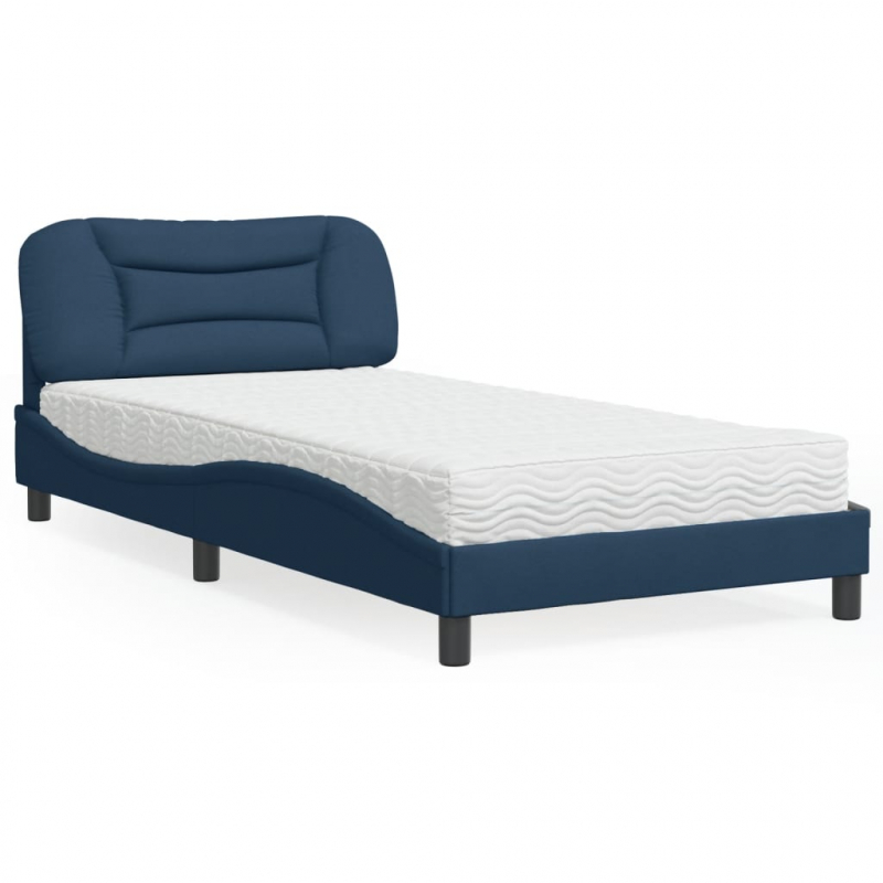 Bett mit Matratze Blau 100x200 cm Stoff