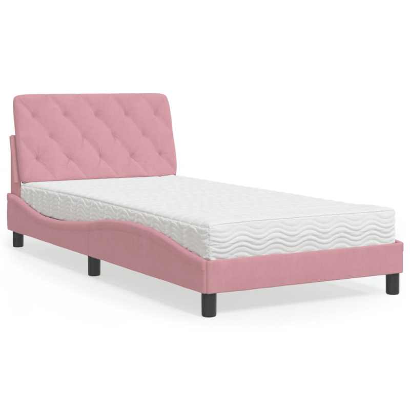 Bett mit Matratze Rosa 100x200 cm Samt