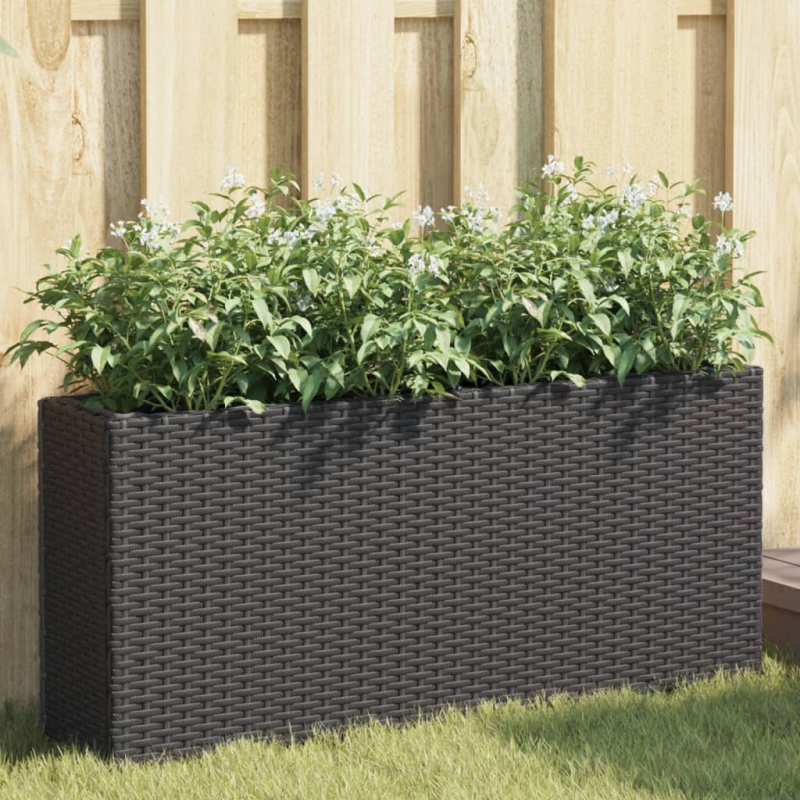 Hochbeet mit 2 Fächern Schwarz 90x20x40 cm Poly Rattan