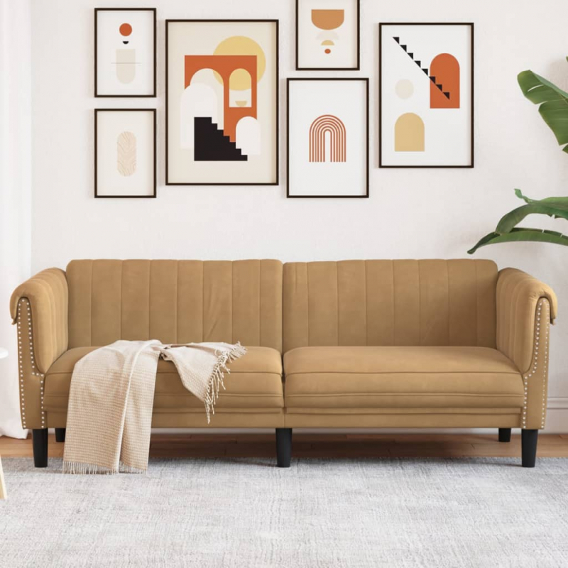 3-Sitzer Sofa Braun Kunstleder Wildleder-Optik