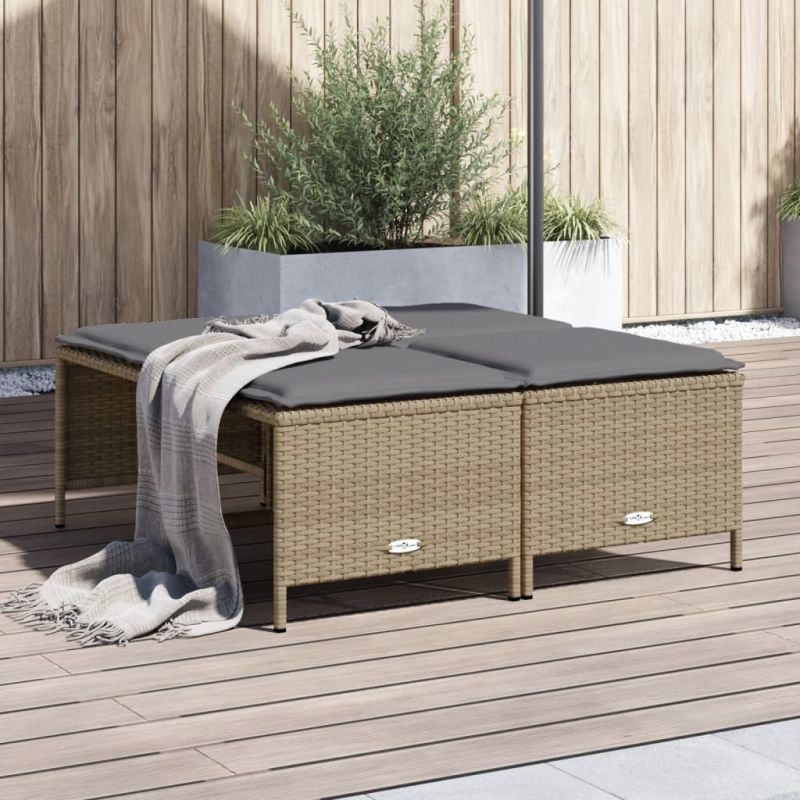 Gartenhocker mit Kissen 4 Stk. Beige Poly Rattan