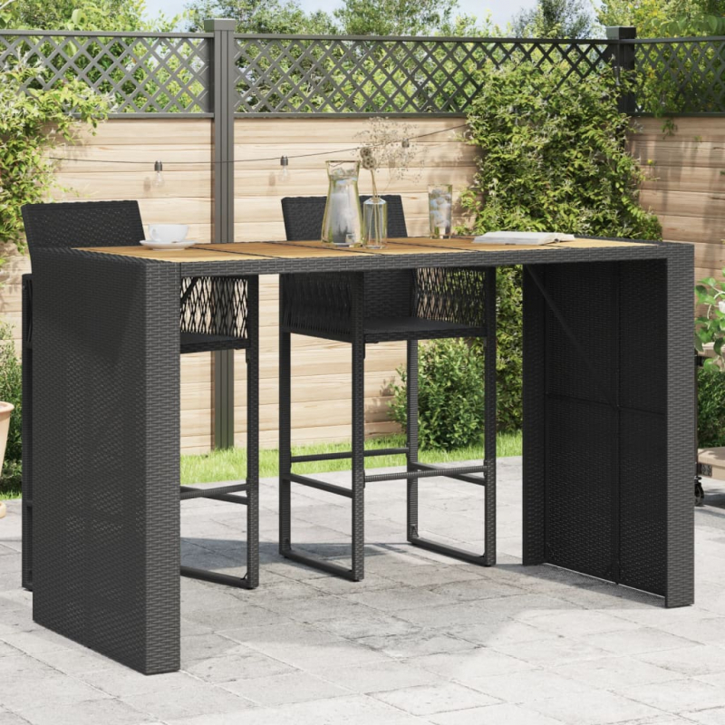Garten-Bartisch mit Holzplatte Schwarz 185x80x110 cm Polyrattan