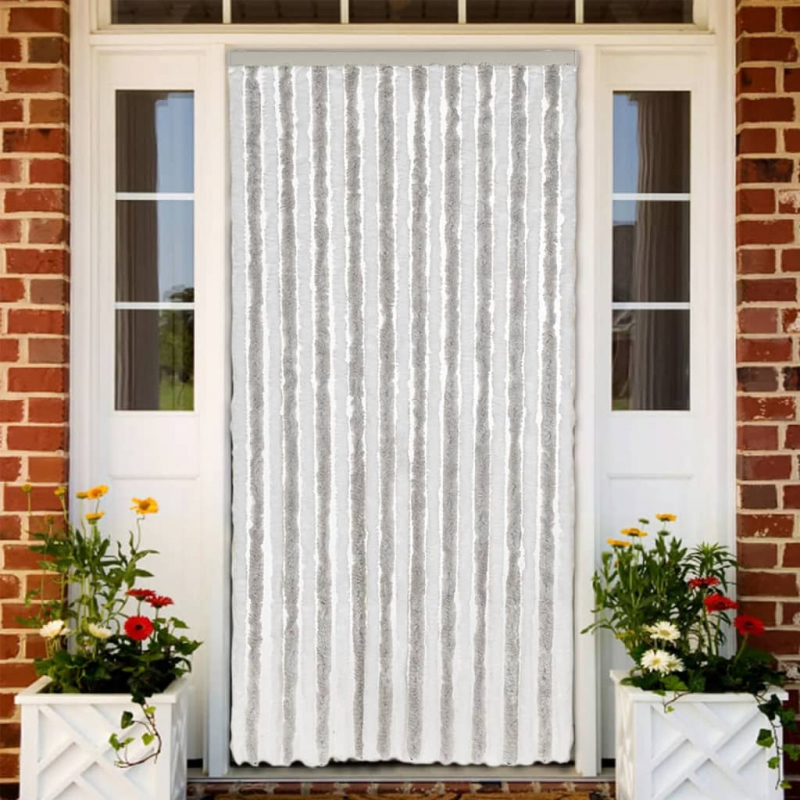 Fliegenvorhang Hellgrau und Weiß 56x200 cm Chenille