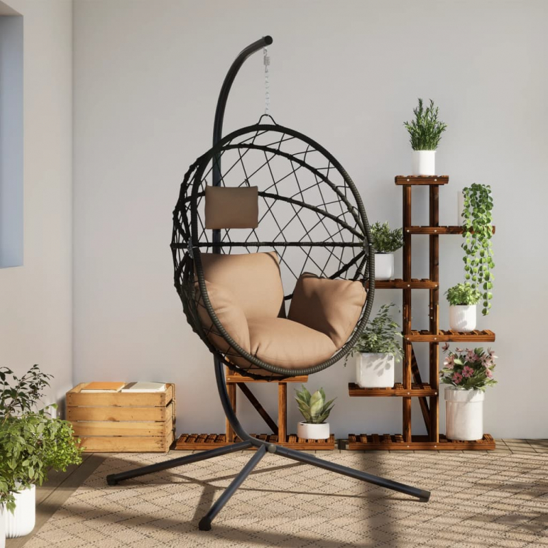 Hängesessel Ei-Design mit Ständer Taupe Rattan und Stahl