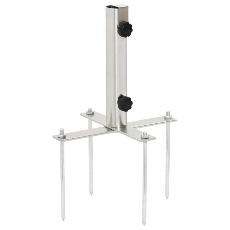 Sonnenschirmständer mit Erdspießen für Ø32-38 mm Silbern Stahl