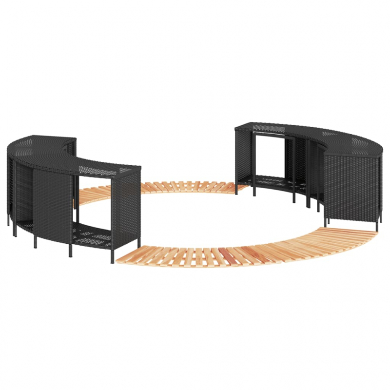 Whirlpool-Umrandung Schwarz Poly-Rattan und Massivholz Akazie