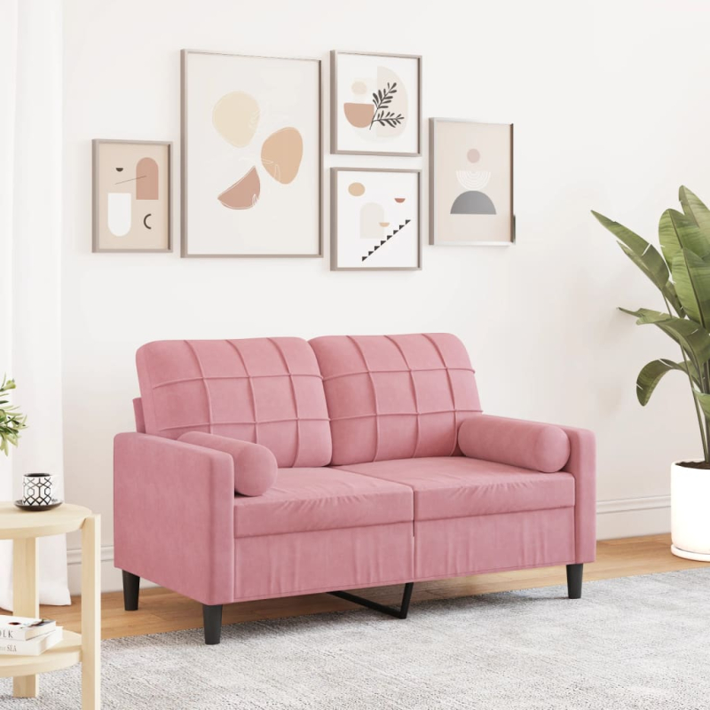 2-Sitzer-Sofa mit Zierkissen Rosa 120 cm Samt