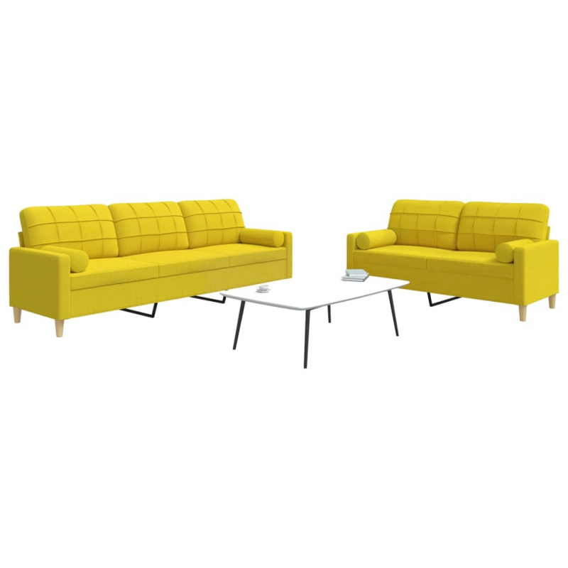 2-tlg. Sofagarnitur mit Dekokissen Hellgelb Stoff