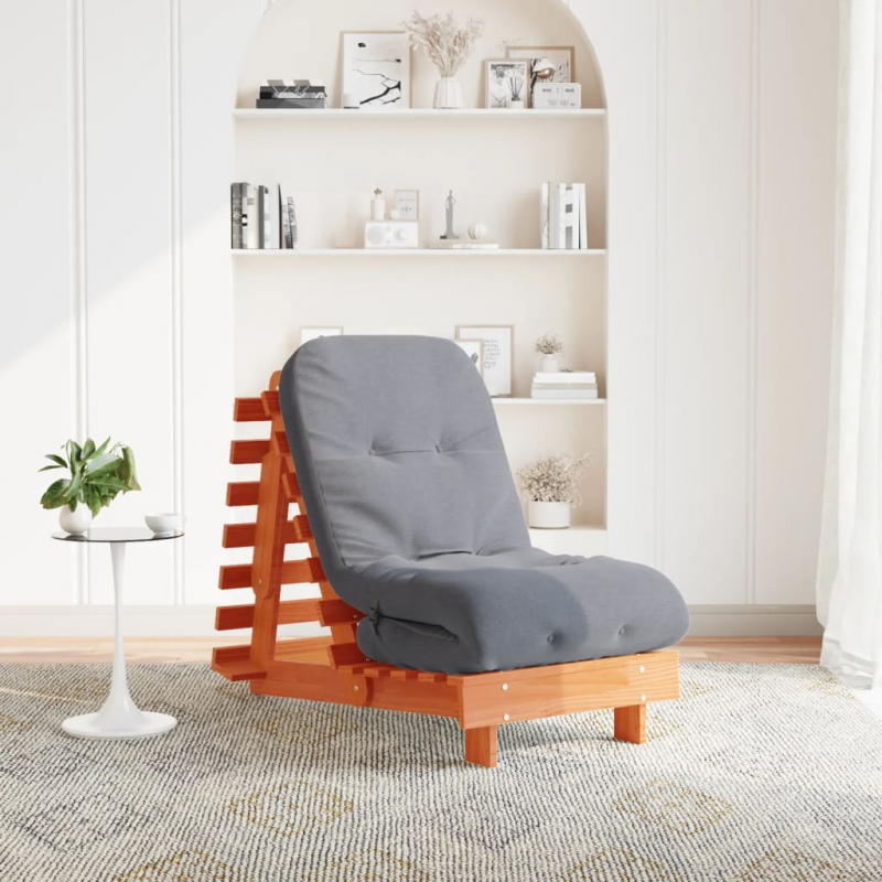 Futon Schlafsofa mit Matratze Braun 60x206x11 Massivholz Kiefer